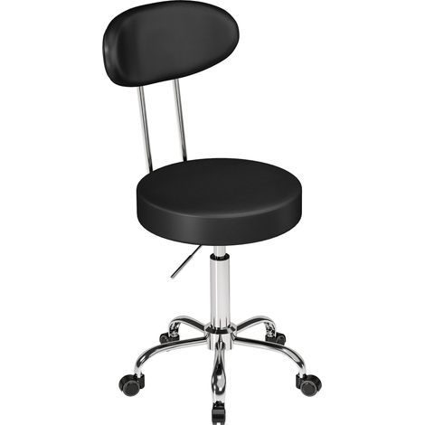 Tabouret à roulettes en simili cuir PU, réglable, assise et dossier rembourrés, noir (1/5)
