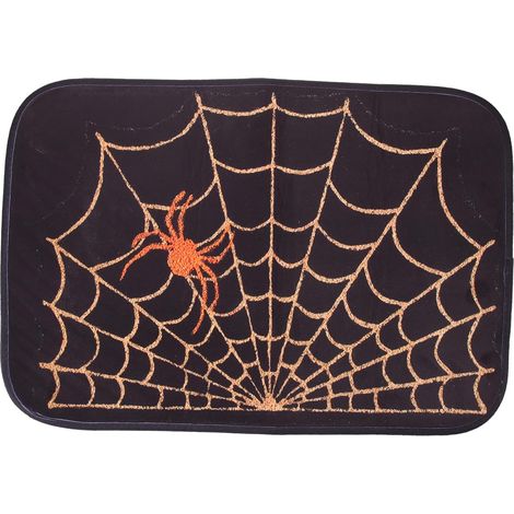 Halloween-Dekorationsmatten aus Flanell mit Spinnennetz-Motiv, geeignet für Badezimmer, Eingangsbereiche und Badezimmer.
