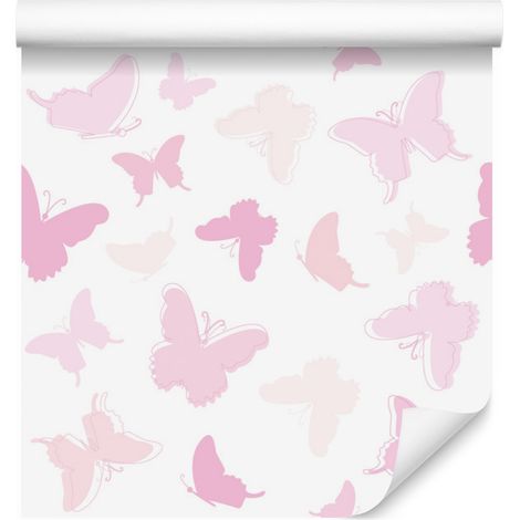 Papel pintado de mariposas rosas para salón y dormitorio, 50x1000 cm. (1/5)