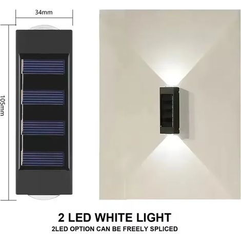 (6PCS-2LED-BLANC) Lampe murale solaire d'extérieur étanche, éclairage vers le haut et vers le bas, décoration pour la maison, le jardin, le porche et la cour (1/5)