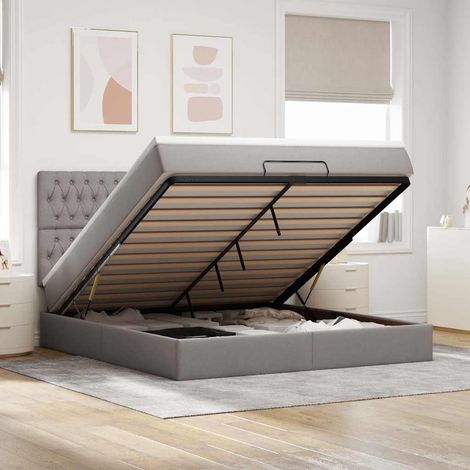 Cadre de lit ottoman avec matelas taupe 160x200 cm tissu