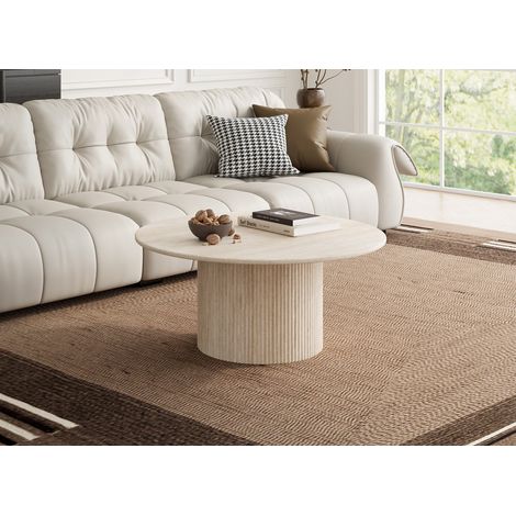 Deco In Paris – Table basse ronde en marbre composite beige – Diamètre 100 cm – Hauteur 45 cm – Pied large et rond – Style contemporain (1/4)