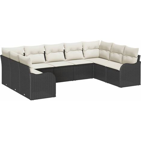 Maison Exclusive - Conjunto de sofá de jardín 9 pcs Negro y ratán