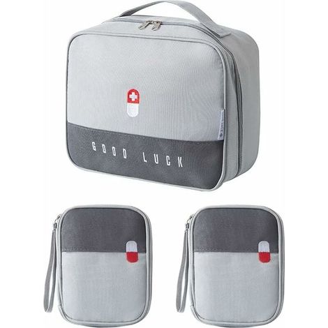 Borsa porta medicinali da 3 pezzi, kit di pronto soccorso portatile, scatola medica, kit di pronto soccorso vuoto, borsa medica di emergenza impermeabile per casa, viaggio, campeggio, grigio (1/4)