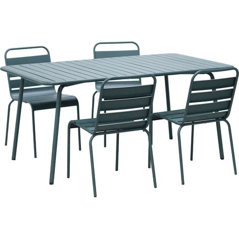 Ensemble table de jardin + 4 chaises en métal vert sapin - BACA