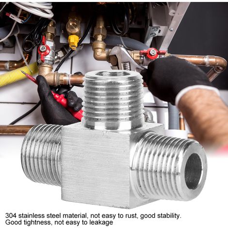 Raccord de tuyauterie à 3 voies en acier inoxydable 304, filetage mâle, haute pression, pour eau/gaz/huile, 3/4". (1/5)