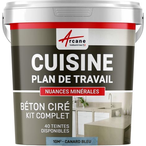 Béton ciré cuisine, plan de travail, crédence, évier sol et mur revêtement mural décoratif kit complet - 10 m² (en 2 couches) Canard Gris Bleuté - ARCANE INDUSTRIES