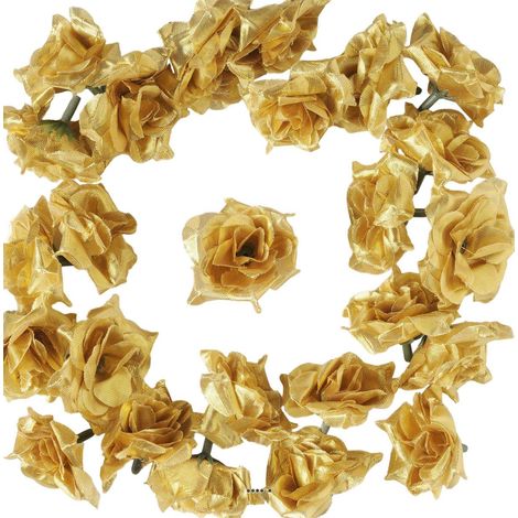 têtes de rose Artificielle X 24 Or D 5 cm pour Boule de rose - couleur: Doré