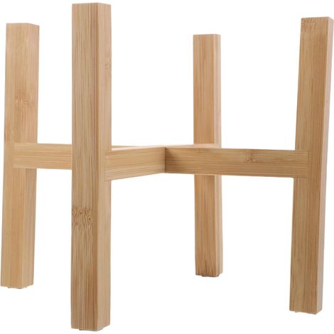Support en bois pour pot de fleurs avec soucoupe, à quatre pieds, style rustique. (1/5)