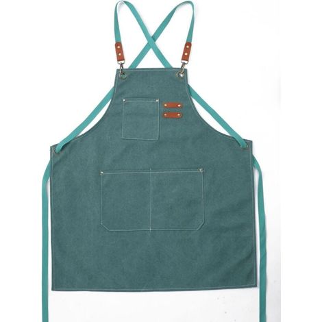 Delantales de cocina con bolsillos grandes, delantal de lona con espaldar para hombre y mujer, delantal de cocina duradero y ajustable de calidad profesional, verde esmeralda (1/4)