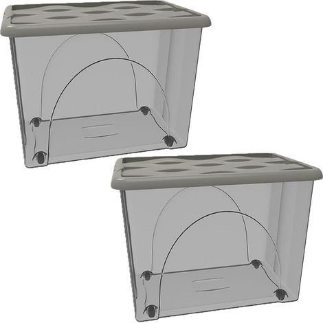 2 Box Contenitore con Coperchio e 4 Ruote Grande cm 60x40x45 Portaoggetti 80 LT STORAGE Salvaspazio Sovrapponibile scatola Organizer Multiuso organizzazione Casa Bagno Ufficio (1/5)