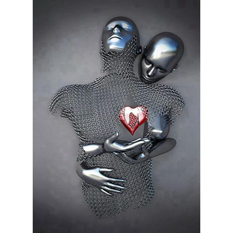 Sculpture 3D en Métal Figurine Statue Toile Peinture Poster d'Amour Étreinte Tableau Abstrait Images sur Toile Poster, Sans Cadre (Poster-03, 20x30 cm1Pcs) (1/5)