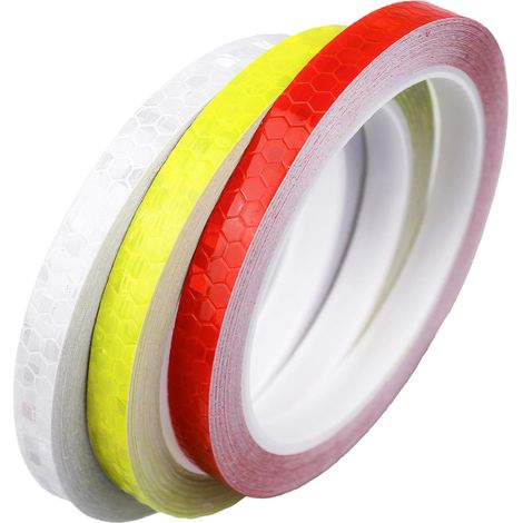 CSPARKV 3 Rolls 1cm×8m Fluorescent Self-Adhesive Tape, Reflective Tape, Reflective Strip, Reflective Stickers, for Bicycle, Helmets, Motorcycle (Red, Yellow, White) (1/5)
