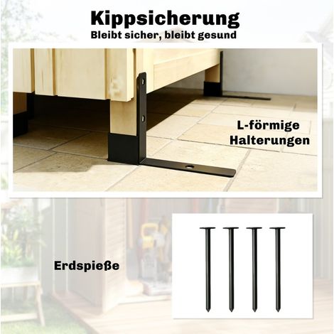 Armoire de jardin en bois avec toit galvanisé et étagères réglables, grande capacité de rangement vertical (1/5)