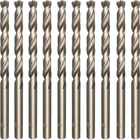 10pcs M35 High Speed Steel & Cobalt Gold Twist Drill Bit Set - For Drilling Stainless Steel, Hard Steels, Cast Iron, Copper, Aluminum, Wood & Plastic - 5mm x 86mm (1/4)