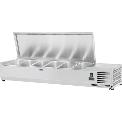 Ensaladera de mesa de mostrador de acero inoxidable - 140 x 33 cm - 6 recipientes GN 1/4 140003287