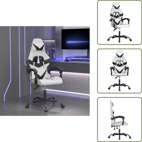 Réglage de hauteur - vidaXL Chaise de jeu pivotante Blanc et noir Similicuir - Dossier réglable (1/5)