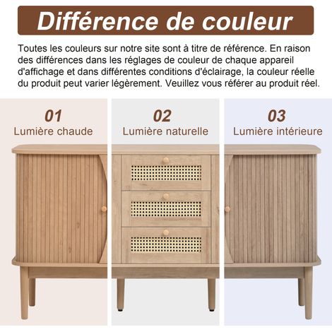 Aparador 141x40x77 cm de MDF natural con puertas correderas y cajones – MEUBLIV (1/5)