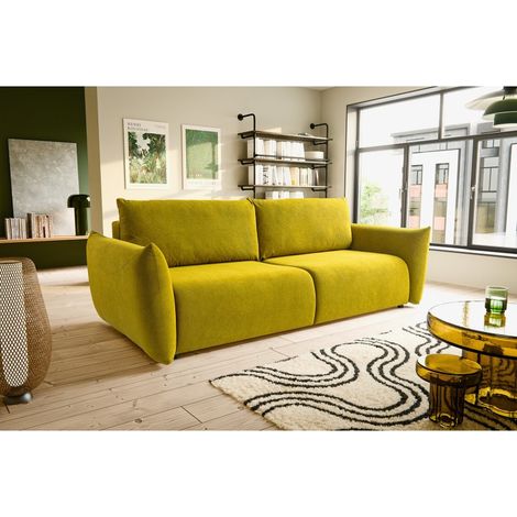 Canapé droit convertible 3 places ISSORIA – tissu - Jaune (1/4)