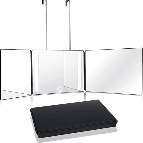 360° Mirror LED Makeup Mirror Lighted Makeup Mirror 360 Degree Hair Mirror 360 Degree Mirror Men's Hairstyle Mirror with Adjustable Height Stands for Makeup, Shower, Shaving (1/5)