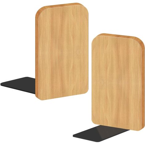 Lot de 2 serre-livres en bois de hêtre - 17 x 12 x 10,5 cm - Antidérapants - Pour étagère, livres lourds, CD, vinyles