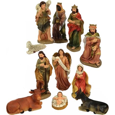 Statue grandi per Presepe Natività Completa 11 Pezzi Altezza Max 55 cm Sacra Famiglia con Giuseppe maria bambinello gesu angelo Re Magi Angelo Pastore bue asinello da interno o esterno