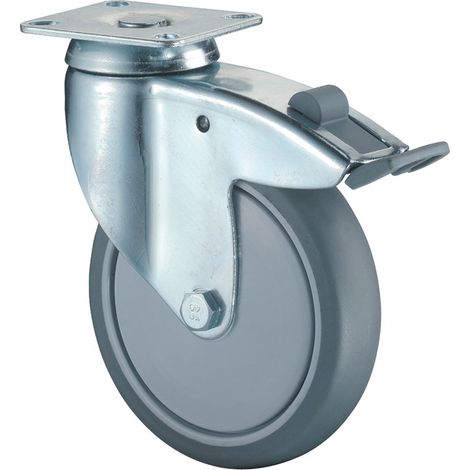 Chariot de direction avec fixation fixe, diamètre 150 mm, capacité 100 kg, avec plaque, roulement à billes, roue en caoutchouc gris (1/2)