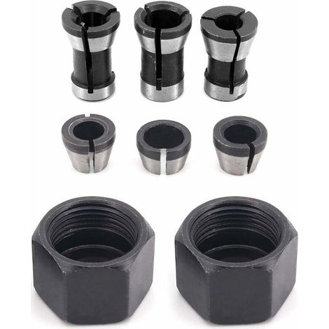 6 Pièces HSS Tête de Mandrin, 6 mm 6.35 mm 8 mm Tête adaptateur Convertisseur pour perceuses Machine de Gravure, pour rogneuse Menuiserie électrique Pince de routeur Titulaire +2 écrous (1/5)