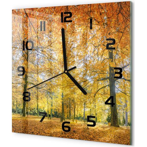 Horloge Murale Carrée Sans Tic-Tac en Verre Moderne Chambre Bureau Forêt d'automne 30x30 cm (1/5)