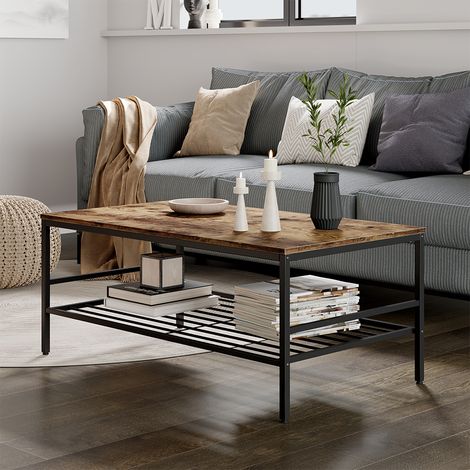 Table basse Fyrk, Chêne doré/noir, 106x60cm avec tablette, Vicco (1/5)