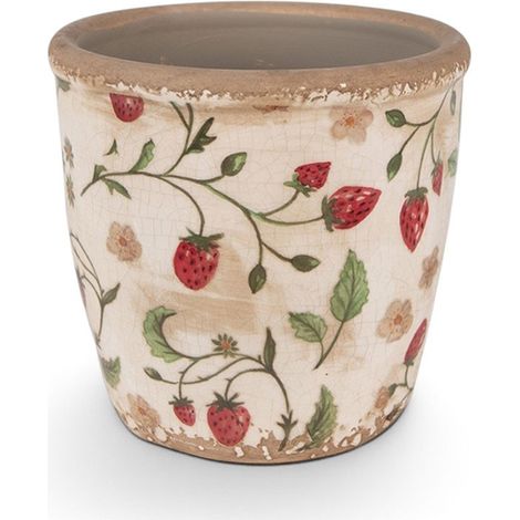 Pot de fleurs Fraises beige rouge céramique 14x13x13cm (1/4)