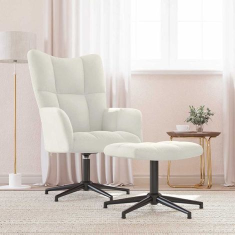 Relaxsessel mit Hocker Cremeweiß Samt