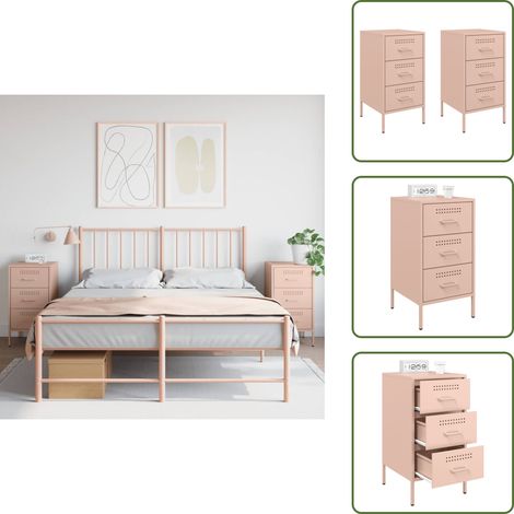 The Living Store Nachttische 2 Stk. Rosa 36x39x68 cm Stahl - Industriel Stil - Nachttisch - Schreibtischlampe - Regal - Wohnraum Dekoration