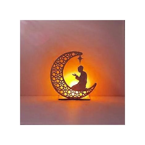 Handgefertigte 3D-LED-Lichterkette aus Holz mit Mond und Sternen, Ramadan-Mubarak-Lampendekoration, Heim-, Party-, Schlafzimmer- und Eid-Dekoration als Geschenk für Muslime
