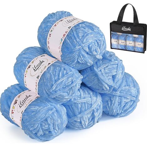 Set di 6 gomitoli di filato ciniglia (50 g ciascuno) - Filato vellutato per uncinetto e maglia con ferri, accessori per uncinetto e borse - Filato per uncinetto per vestiti, coperte, borse