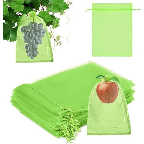 100 Pièces 17x23cm Sac Protection Fruits, Sachet Protection Raisin, avec Cordon, Sac Aéré de Protection pour Les Fruits,Sac Transparent Organza, Empêcher Guêpes Drosophile Oiseaux (1/5)