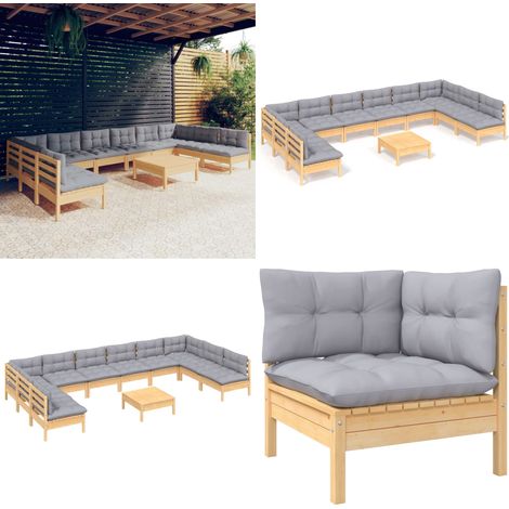 Salon de jardin 11 pcs avec coussins gris bois de pin solide - salon de jardin - salons de jardin - Home & Living (1/5)