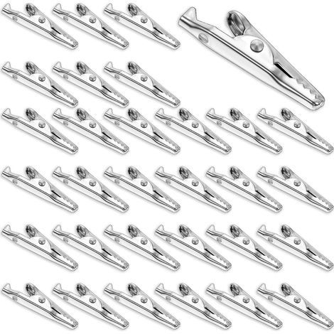 Paquete de 30 pinzas de cocodrilo metálicas para manualidades - Pinzas de prueba eléctricas - Accesorio antiestático para laboratorio y pruebas eléctricas - Longitud: 35 mm (1/5)