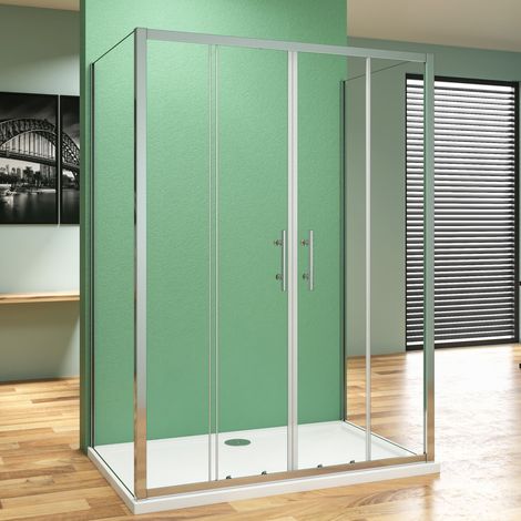 90X90X140cm Duschkabine Duschabtrennung Eckeinstieg Echtglas Schiebetür Dusche Duschwand Höhe 190cm (1/5)