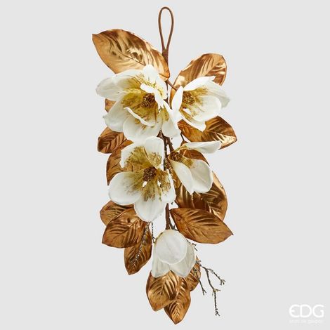 EDG Enzo De Gasperi Decorazione Magnolia Shine Natalizia a Goccia H 75 Cm Bianco Oro