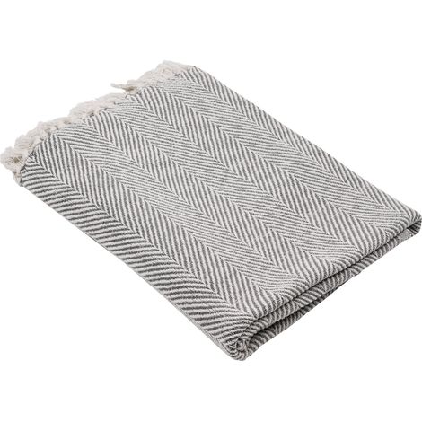 EGLO LIVING Decke Longlac, Kuscheldecke im Nature Design, Wolldecke für Couch mit Fischgrätmuster, Sofadecke gewebt aus Baumwolle in Creme und Grau, 130x170 cm (1/5)