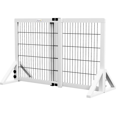Verstellbares 2-teiliges Hundesicherheitsgitter, 63–106 cm, Holz und weißer Stahl