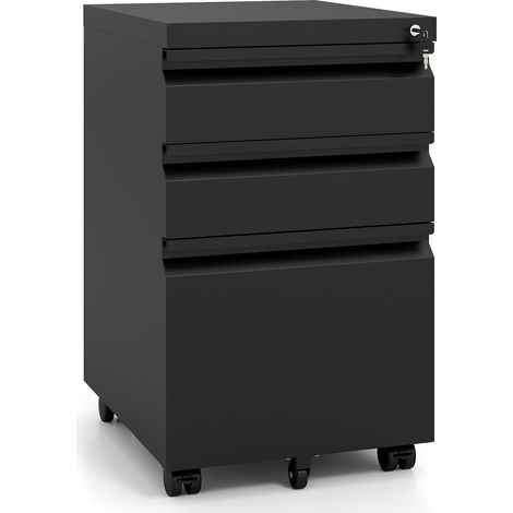 COSTWAY Cassettiera Ufficio Sotto Scrivania 3 Cassetti Ruote Rotelle Chiave Serratura Schedario Porta Documenti Portadocumenti Metallo Acciaio Mobiletto Mobil (1/5)