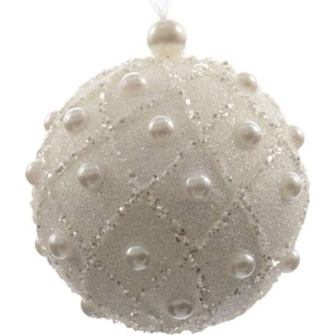Pallina di Natale colore bianca con perline Ø8 cm (1/2)