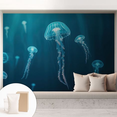 Papier peint intissé mural avec colle pour salon et chambre Décoration murale rapide - Colle incluse gratuite Élégance marine 208x146 cm (1/5)