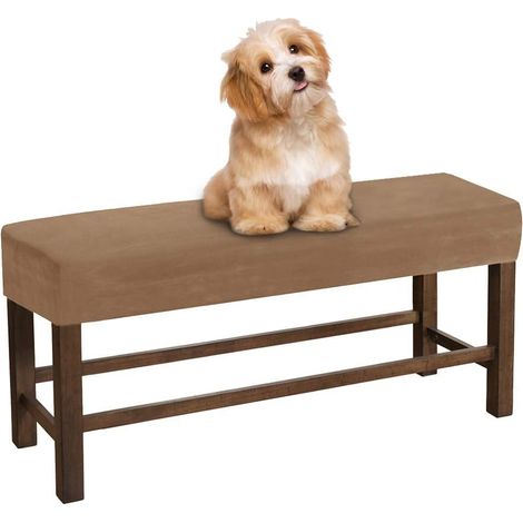 Thick, soft velvet dining bench cover - Luxury stretchable, washable bench cover - Dustproof bench cover for living room, kitchen, bedroom (light brown, M) (1/5)