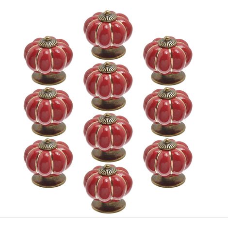 Rouge Lot de 10 boutons de porte en céramique vintage en forme de citrouille (1/4)