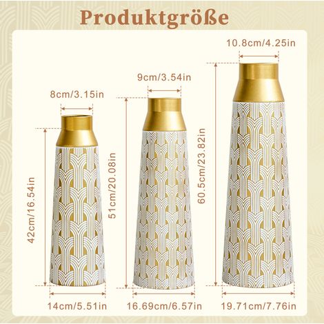 3 Bodenvasen aus goldfarbenem Metall mit geometrischem Muster 42/51/60,5 cm HAVRYA (1/3)