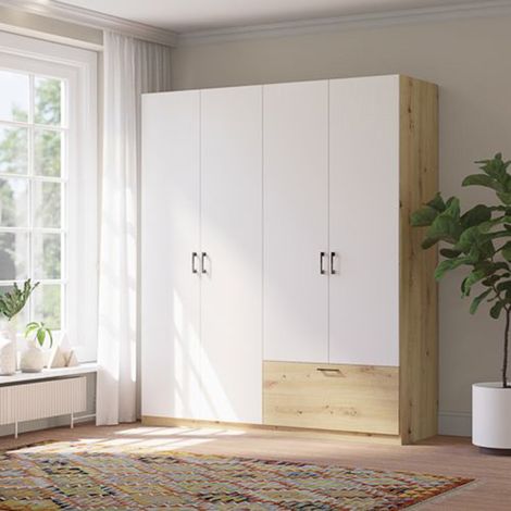 Armario Grande Libanori, Ropero Dormitorio 2 Estantes, Perchero, un Cajón, 180x210h cm Blanco (1/4)