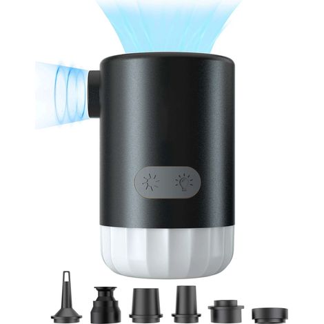 Minibomba de aire portátil para inflar, 2 baterías de 2000 mAh, 5 kPa con luz LED, ideal para camping, piscina, color negro. (1/5)